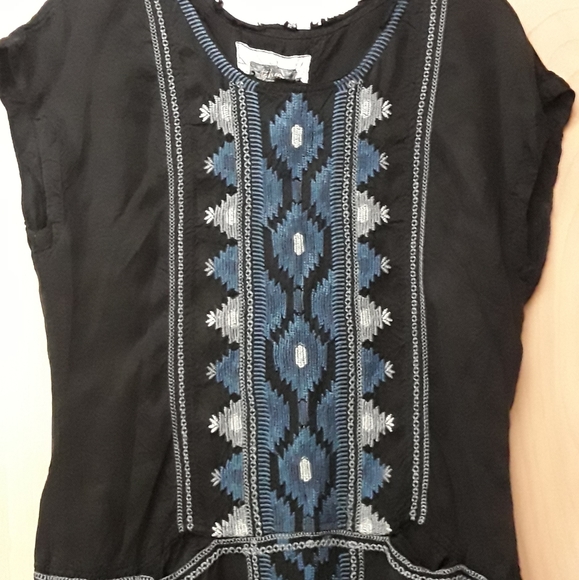 Johnny Was Black Blue Embroidered Pocket Tunic - Picture 3 of 8